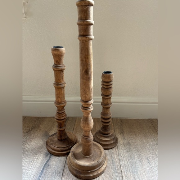 Magnolia Home Rustic Wooden Candle Holders Set of 3 French Farmhouse Modern - Picture 11 of 16